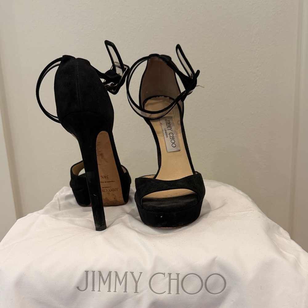 Jimmy Choo Black Suede Platform Ankle-Strap Sandals - Picture 2 of 5